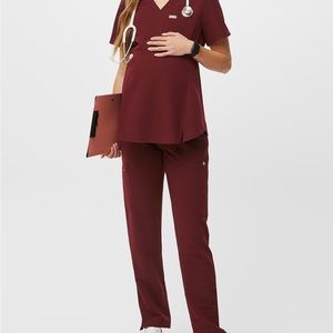 Figs maternity burgundy small tall yola scrub pant NWT